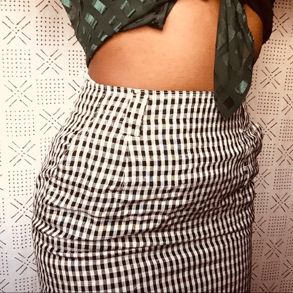 💋 Black and White Plaid Highwaist Pencil Skirt - Picture 3 of 4